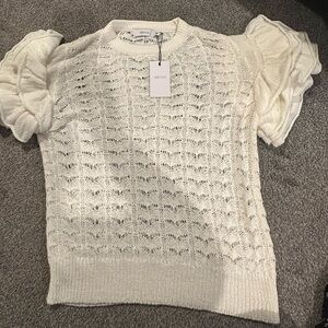 Graylin Ivory Knit Top with Ruffled Sleeves